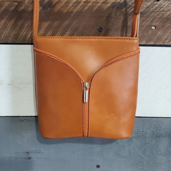 Vera Pelle Handbags - Vera Pelle Italian Genuine Leather Zip Front Crossbody Bag Purse